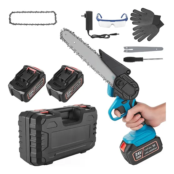 Mini Motosierra Inalambrica Portatil 8 In Con 2 Baterías 3ah Azul