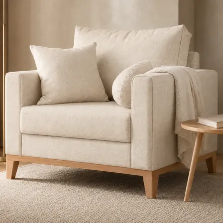 Poltrona Luxo Confortável Decorativo Acabamento Premium Off Linho Premium