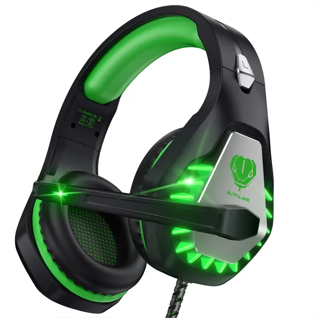 Auriculares Gamer Butfulake GH-1 Verde, Con Micrófono, Cancelación de Ruido, Conector 3.5 mm