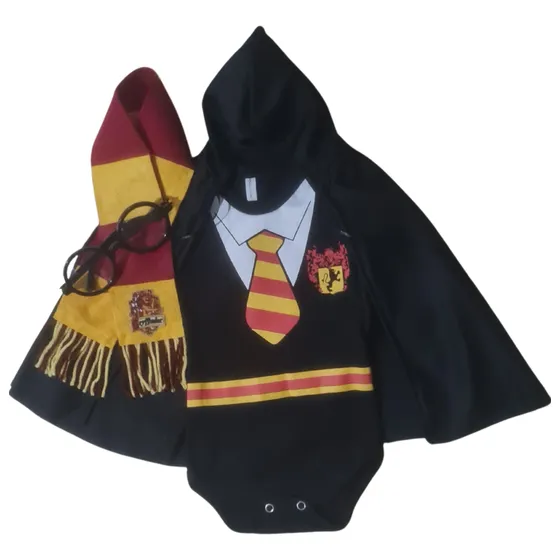 Body Mesversario Bebe Harry Potter + Capa, Óculos E Cachecol