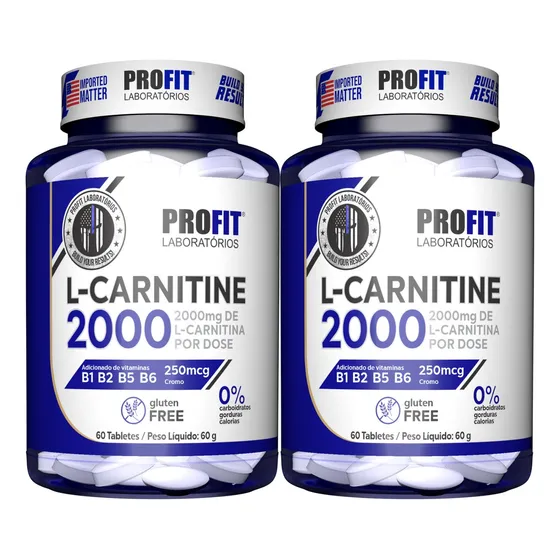 Kit 2x L-carnitina 2000mg - Pote 60 Cápsulas (120c) - Profit Sabor Sem Sabor
