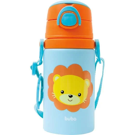 Garrafa De Alumínio Infantil C/ Canudo Fun 450ml Buba Cor Leão