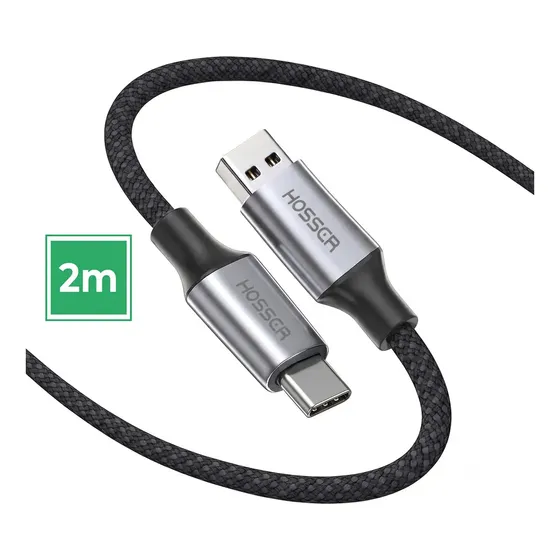 Cable Cargador Usb Tipo C To Usb 2 metros Carga rapida Datos 60 Watts Hosser Trenzado Negro