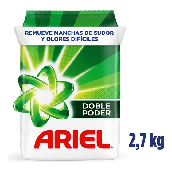Detergente Polvo Ariel Doble Poder de 2.7kg para Lavar Ropa