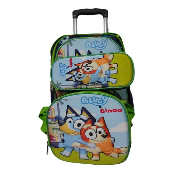 Mochila Niño Bluey Bingo Primaria Con Carrito Combo Lonchera Y Lapicera