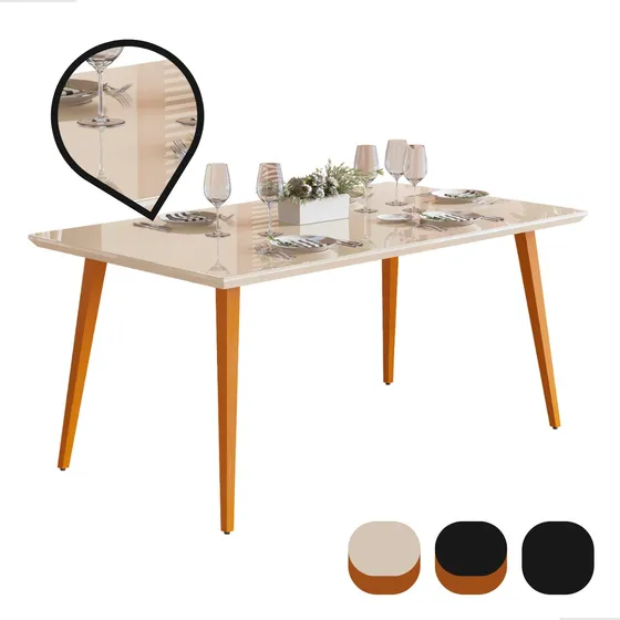 Mesa Jantar 8 Lugares Tampo Mdf Com Vidro Montagem Facil 