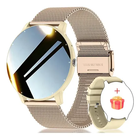 Smartwatch Relógios Inteligentes Feminino Esportivo Redondo Bege Mesh