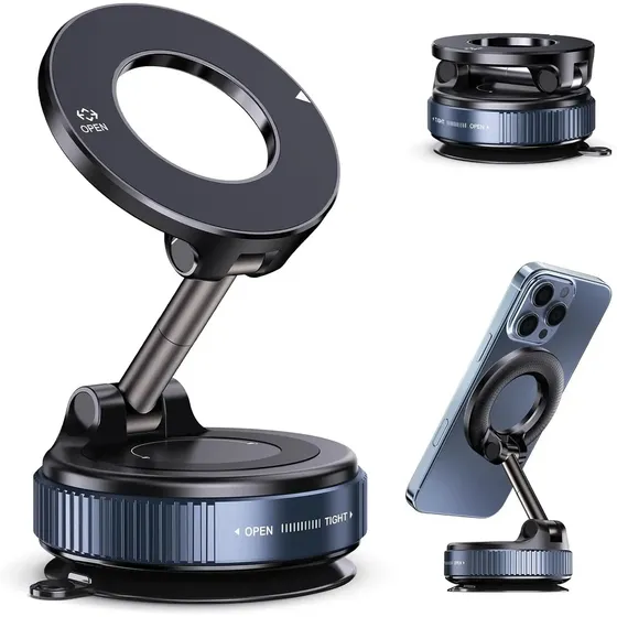 Suporte Celular Carro Magnético Rotativo 360° Dobrável Ventosa Eletro Mex Preto