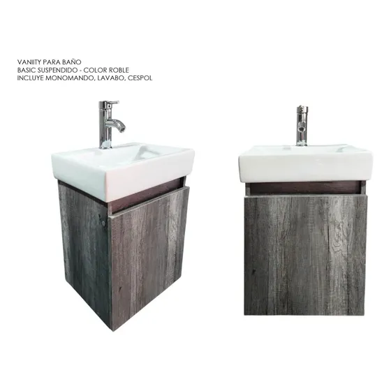 Conjunto Mueble De Baño Incluye Llave Lavabo Contra Cespol Roble Mate