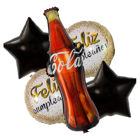 Set 5 Globos Refresco De Cola Fiesta Cooca C0la Decoración