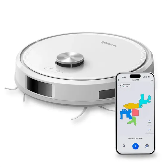 Robô Aspirador Velds V50, 10000pa Mapeamento Avançado Sensor Antiqueda, Branco 127/220v