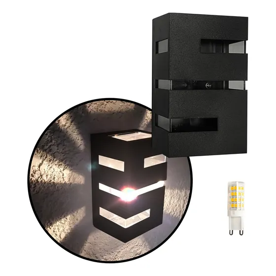 Kit De 10 Arandelas 20 Lâmpada Led 7w Branco Quente Estrutura Preto 127/220v Massuia DF1-10-20L7