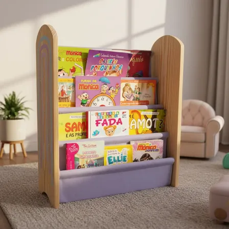 Porta Livro Infantil Montessori Madeira Rack Estante