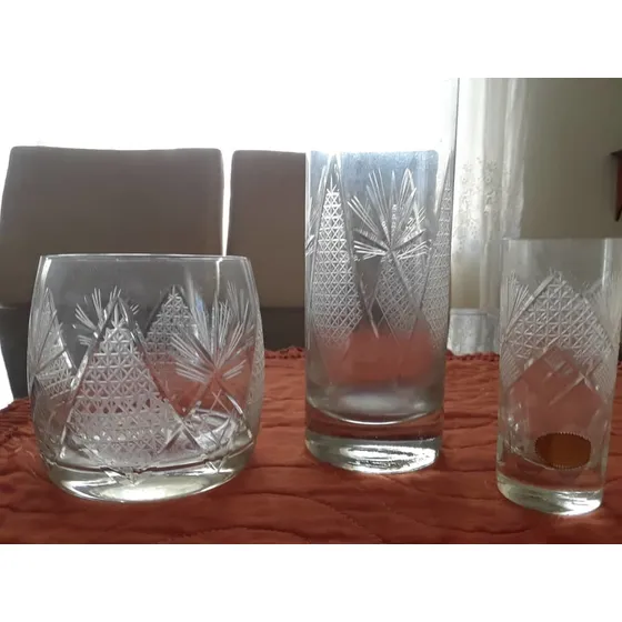 Vasos Cristal Bohemia Tallados (14 Unidades)