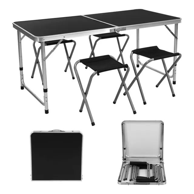 Mesa Plegable Tipo Portafolio Con 4 Sillas Portátiles 1.20 M