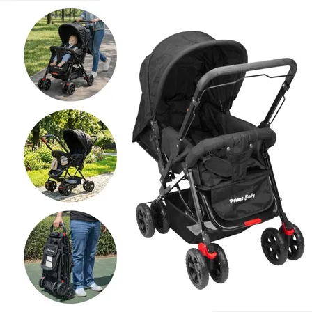 Carrinho Berço Rover Prime Baby Bebê Alça Reversível 2 Em 1 Compacto 3 Posições Seguro Acolchoado 0-15kg Preto