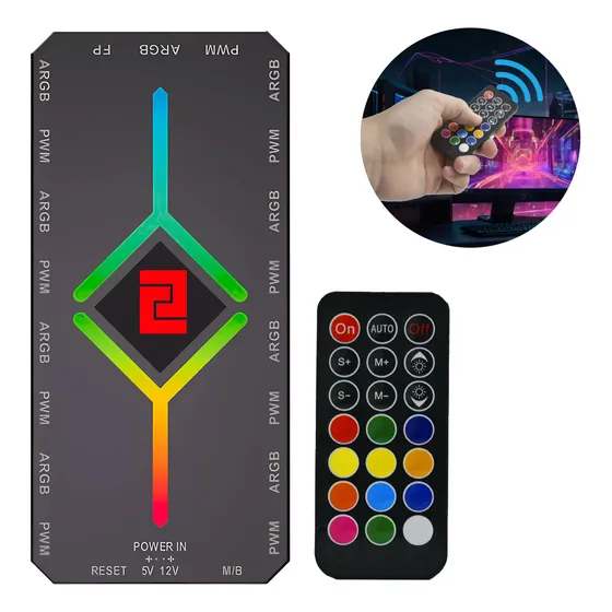 Controladora Argb 5v-3pin + 4pin Pwm 9 Fan Control Remoto
