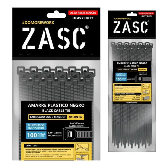 Tirrap / Tirraje Plásticos T-rap 250x3.6mm 100 Unidades Zasc