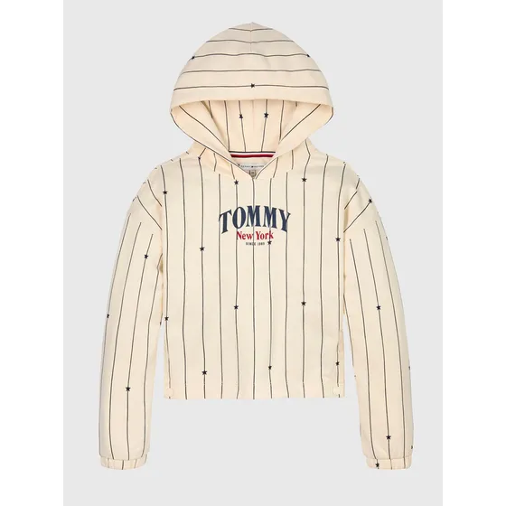 Sudadera Crema Con Gorro Y Franjas De Niña Tommy Hilfiger