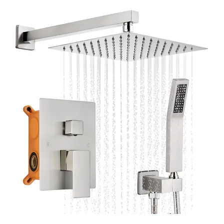 Regadera Plata Cuadrada Lujo Lluvia Kit Teléfono Monomando Acabado Mate Color Plateado