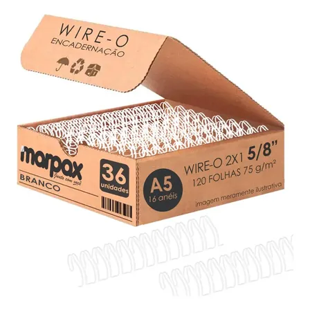 Wire-o Para Encadernação A5 5/8 2x1 Para 120fls Branco 36un Marpax
