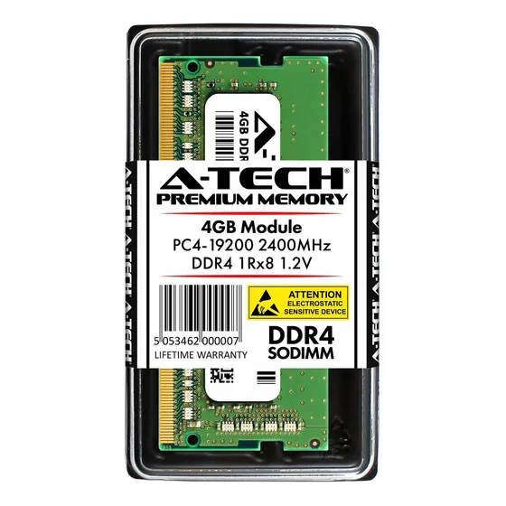 Memoria Ram 4gb A-tech Ddr4 2400mhz Modulo (1 X 4gb) Pc4-19200 Non-ecc Unbuffered Sodimm 260-pin 1rx8 1.2v Single