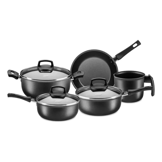 Batería Cocina Olla Cacerola Aluminio Antiadherente Safira 5p Mta Color Grafito