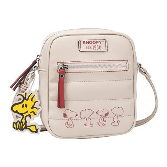 Bolsa Transversal Snoopy Woodstock Sp2290bg Bege Desenho do tecido Liso