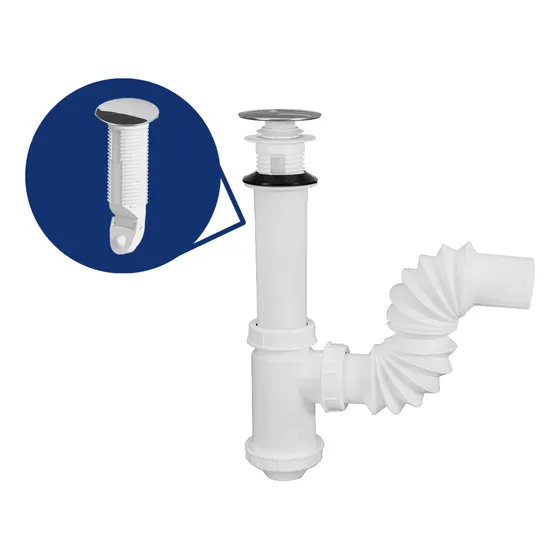 Cespol Para Lavabo Con Push Button, Flexible Bote Chico Color Blanco