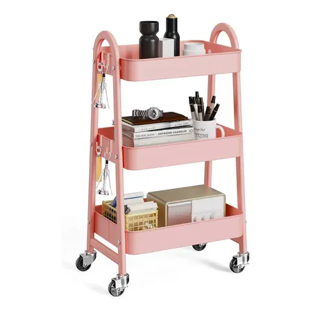 Carrito Organizador Multiusos 3 Niveles Con 360 Metal Ruedas Color Rosa 1