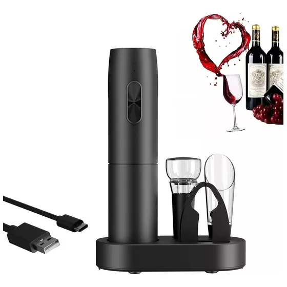 Descorchador Eléctrico Recargabilidad Abridor Botellas Set Color Negro