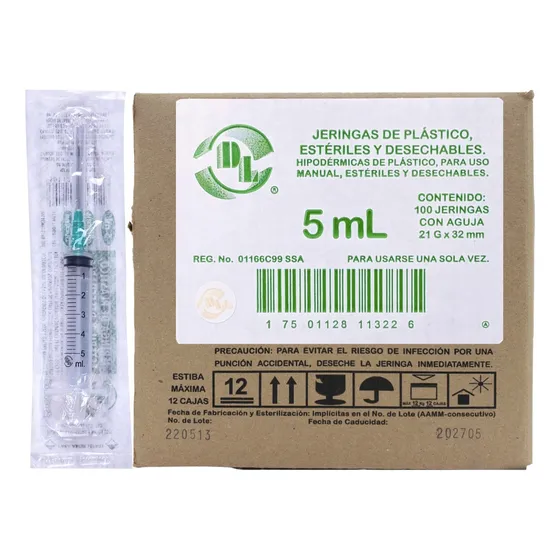 Jeringas De Plastico Dl 5ml 21gx32mm Caja Con 100 Capacidad en volumen 5 mL