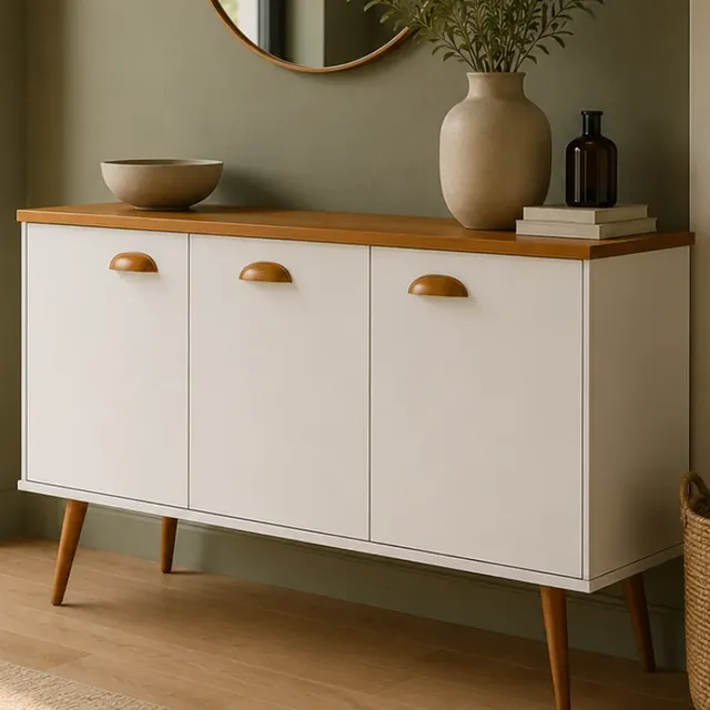 Buffet Aparador 3 Portas Sala Premium De Madeira Branco Branco