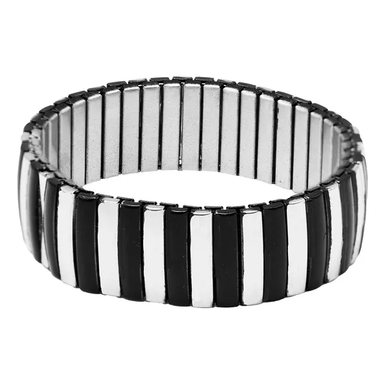 Pulsera Acero Quirúrg Esmaltada C/negro Elasticada Ancha 1un