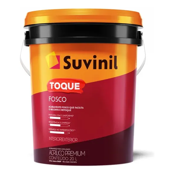 Tinta de tinta acrílica Suvinil Paredes TOQUE FOSCO com acabamento fosco de 20L - branco neve