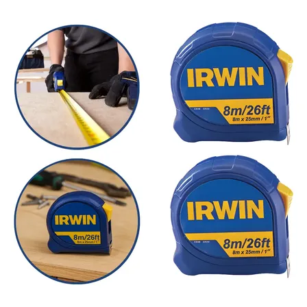 Kit 2 Trenas 8 Metros X 25mm Fita Aço Com Trava Irwin