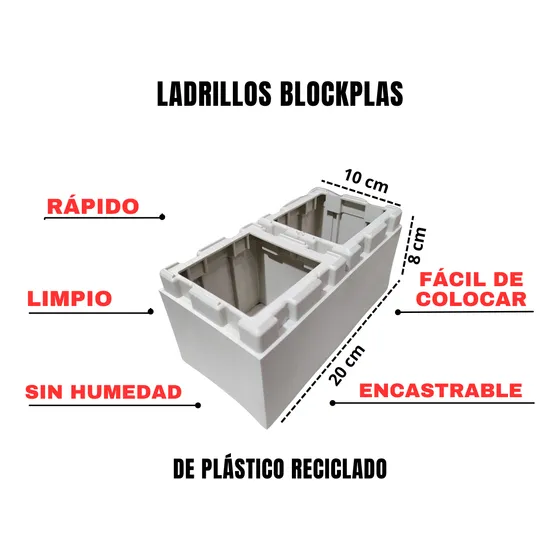 Ladrillo Plástico Reciclado Blanco Blockplas X Mts2
