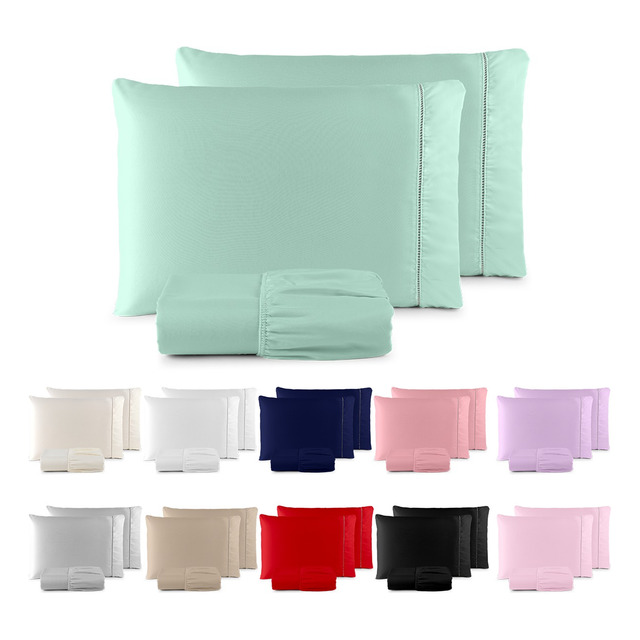 Jogo De Lençol Casal Padrão 3 Pçs 400 Fios C/ Elástico Hotel Verde-claro Liso