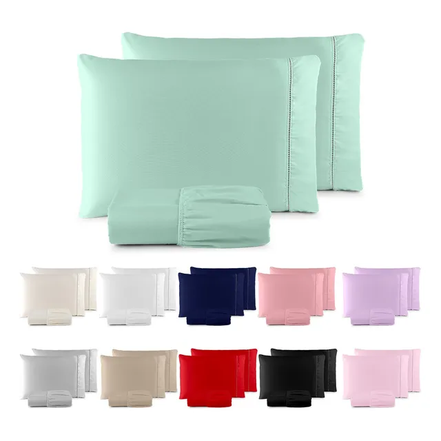 Jogo De Lençol Casal Padrão 3 Pçs 400 Fios C/ Elástico Hotel Verde-claro Liso