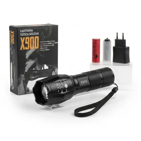 Lanterna X900 Tatica Militar Profissional Led C/ Bateria Recarregavel Cor Da Luz Branco Forte Potente