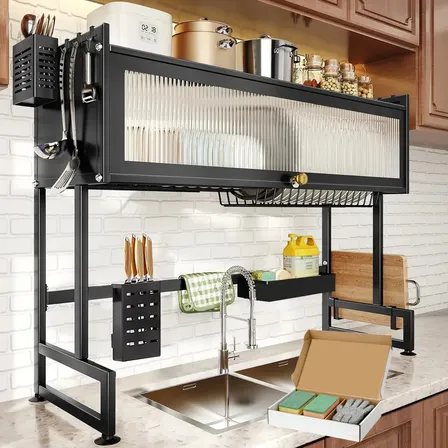 Escorredor Louça Suspenso Skyartes 85cm Aço Carbono Preto 22 Pratos