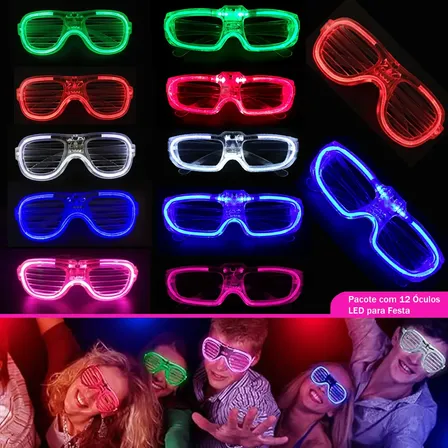 12 Óculos Led Neon Pisca Festas Balada Formatura Aniversario 3 Modos De Piscar Kit Óculos Colorido Festas Festa Casamento Óculos Led Festas Kit Neon Óculos 12pcs Modos De Brilho Ideal Sortidos