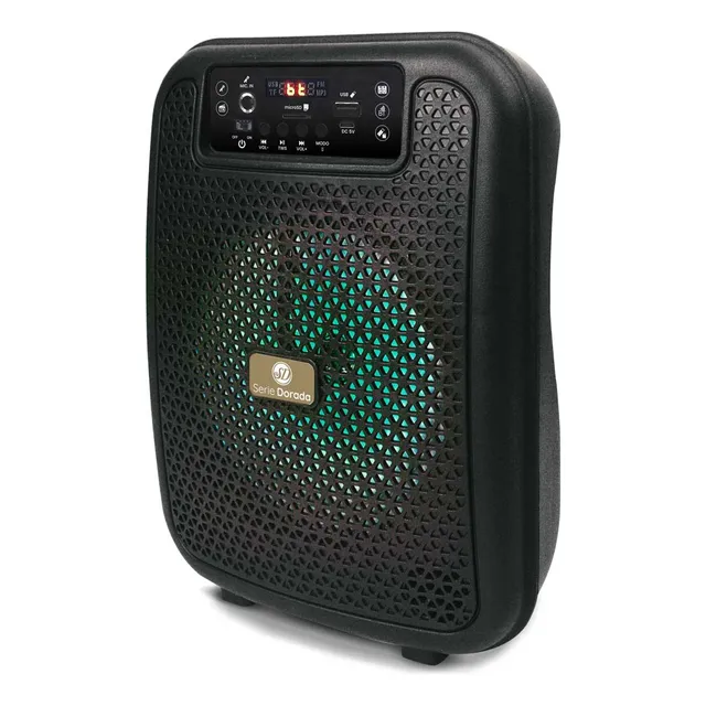 Parlante Portatil Recargable 6,5 Pulgadas Woofer Serie Dorada Sd-650 Multimedia Con Bluetooth Funcion Tws Karaoke Bateria Li-ion Usb Microsd Radio Fm Luz Led