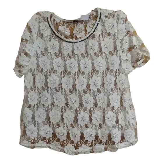 Blusa Mango Nueva Blanca Encaje Y Mostacillas Talla L 