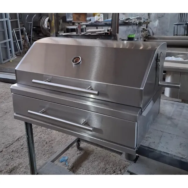 Asador Inoxidable Empotrable Con Parrilla Argentina Y Tapa