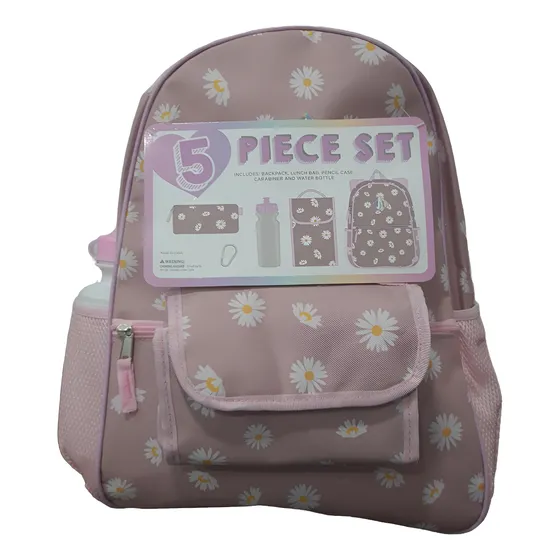 Bolso Set 5 Piezas Termo Cartuchera Morral Escolar Para Niña