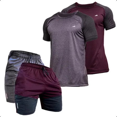 Kit 2 Conjuntos Academia Masculino Fitness Camisa + Short