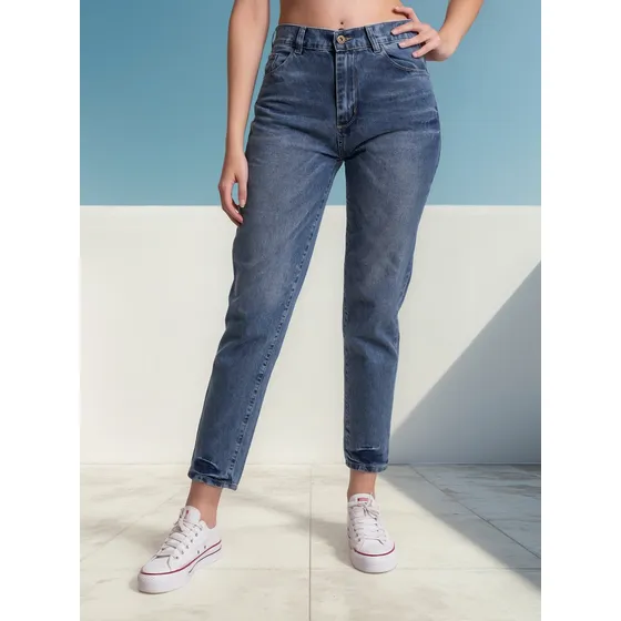 Pantalón Onyx Mom Fit Stone Bigotes Tags Mujer