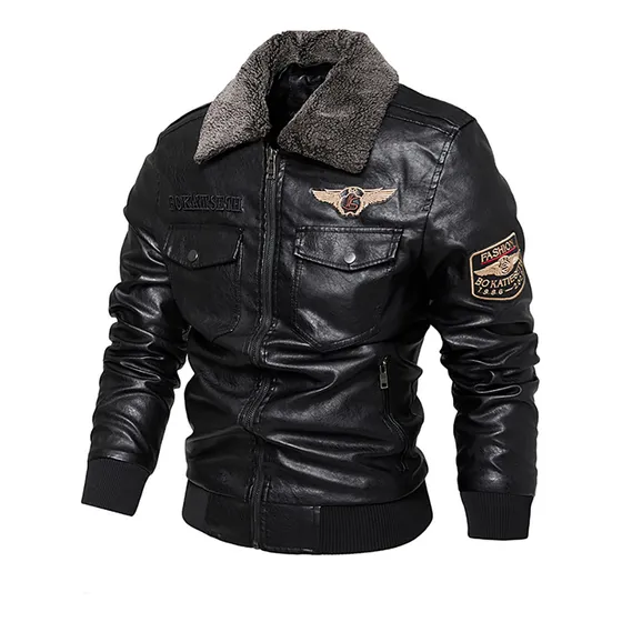 Chamarras De Cuero Estilo Aviador Vellón Para Bordad Hombre