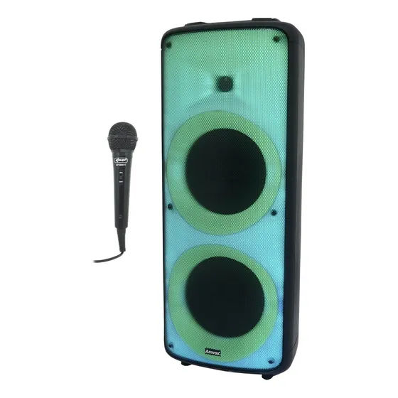 Caixa Som Amplificada Bateria Bluetooth 2000W Rms Show de Led Amvox Aca 2000 Party Vox y 1 Microfone